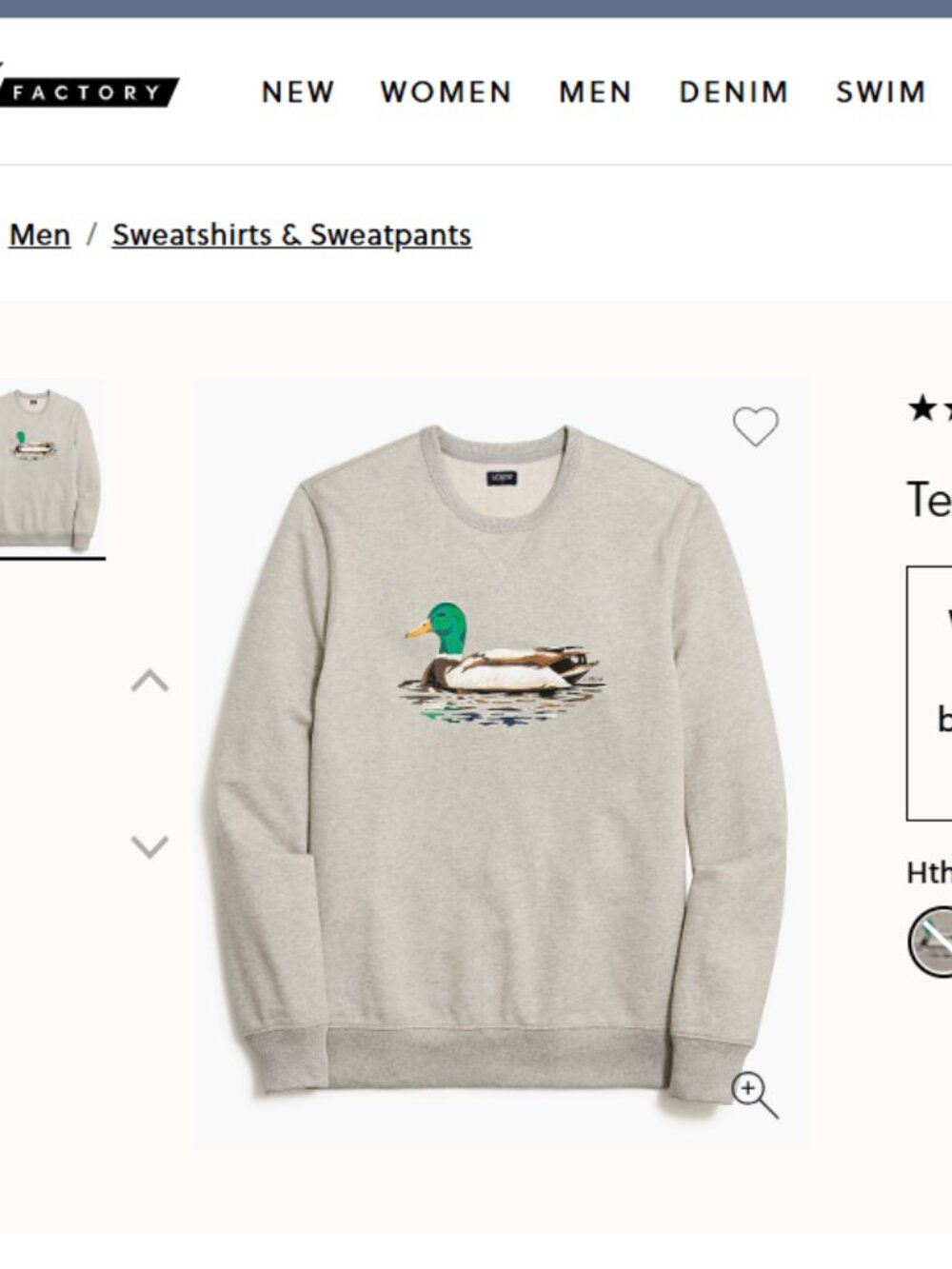 J Crew Terry mallard duck sweatshirt (M)